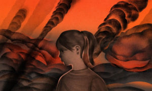 To Katya, aged seven, in a bomb shelter in Kyiv. Illustration by Masha Foya, who is based in Kyiv.