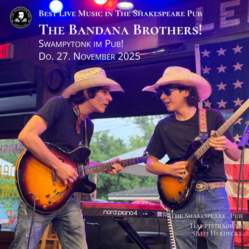Best Live Music in The Shakespeare Pub The Bandana Brothers! Swampytonk im Pub! Do. 27. November 2025