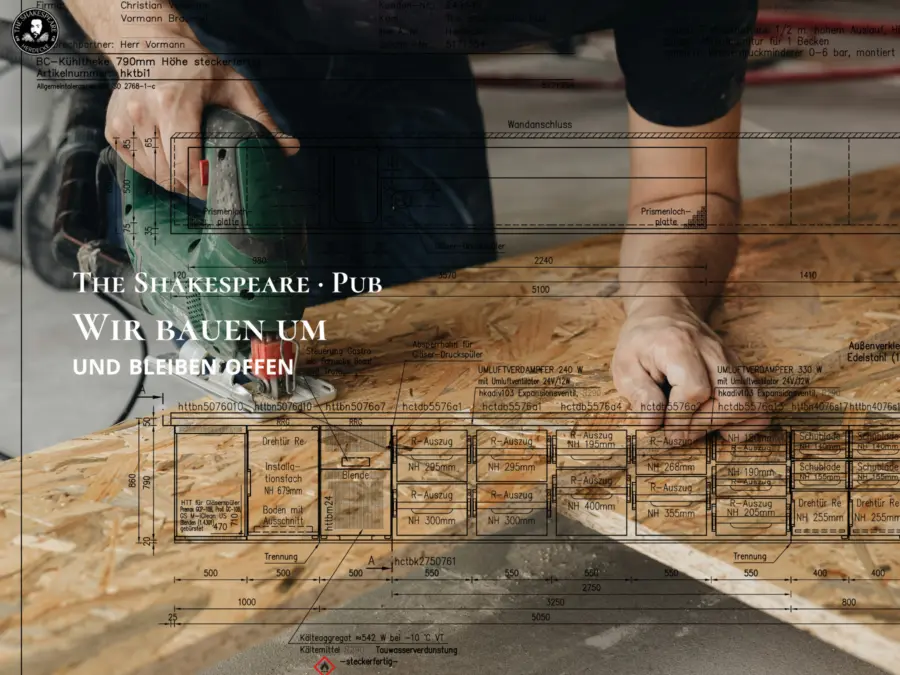 The Shakespeare · Pub Wir bauen um und bleiben offen